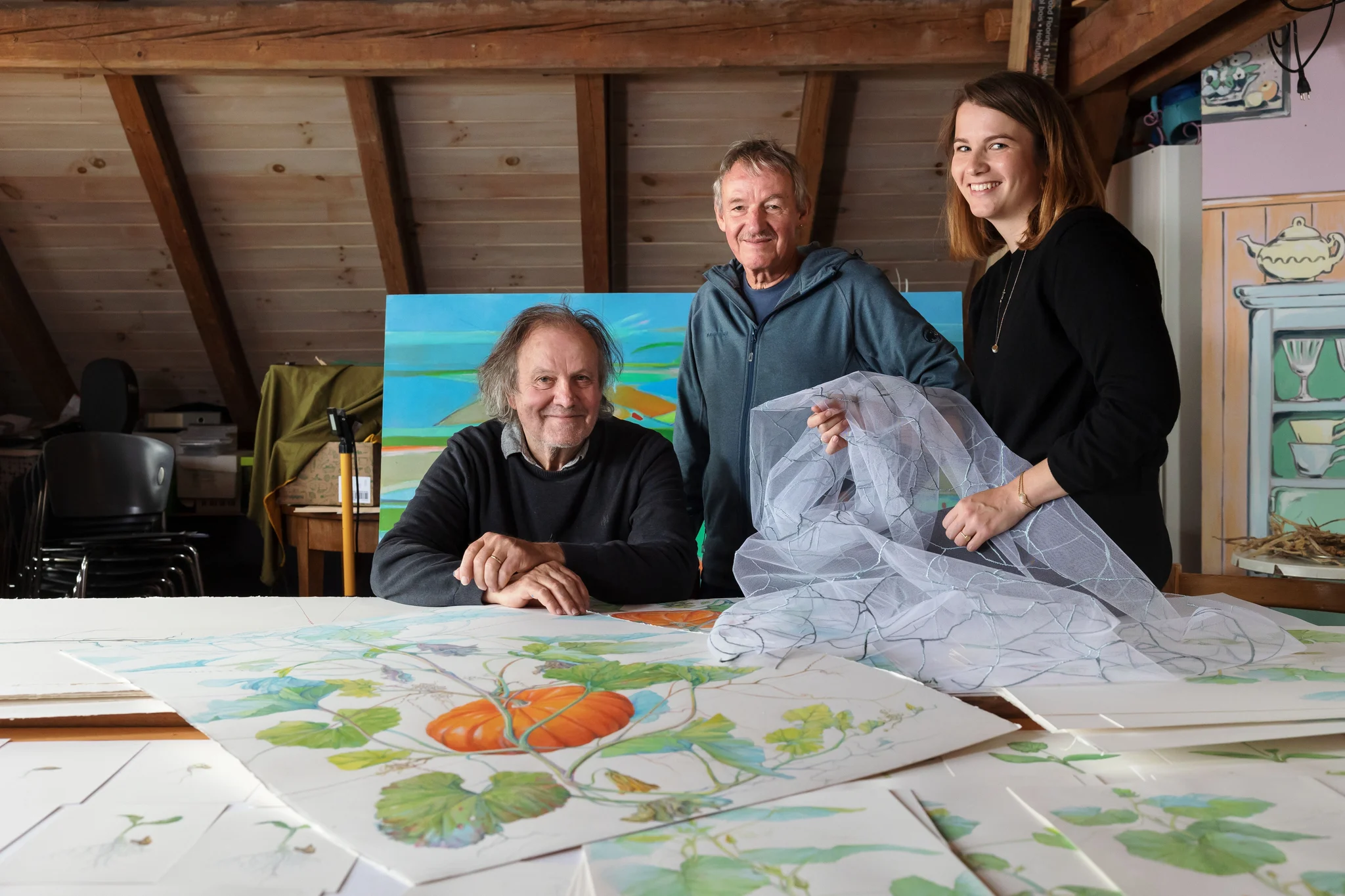 Oskar Fluri mit Georg Schmid und Tochter Leda